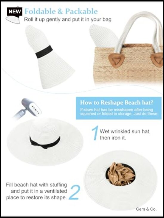 Oversize Wide Brim Floppy Straw Sun Hat UPF 50+ Foldable Beach Hat main image 3